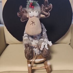 BNIB Plush whimsucal Reindeer On His Wood Sled